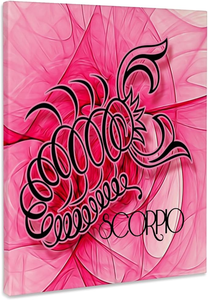3dRose, Lady Scorpio in Pink and Black Swirls Zodiac Collection, Museum Grade Canvas Wrap 11x14