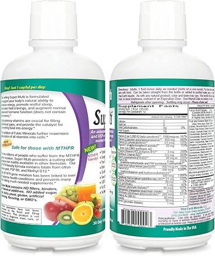 Miniatura 2 de Vital Earth Minerals Vitamina súper líquida de 32 onzas líquidas Paquete de 2 unidades Suministro de 1 mes cada uno alta potencia sin azúcar sin