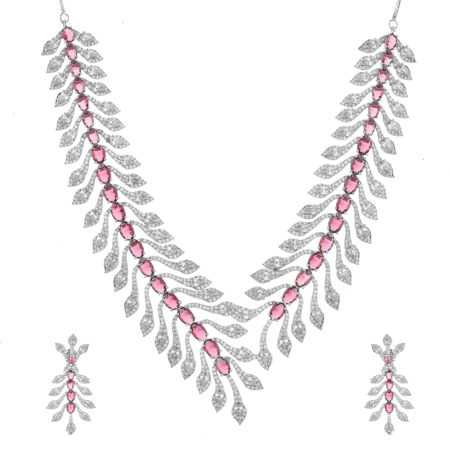 Luxurious Ruby Crystal American Diamond Necklace Set|Necklace Set For Women|Women Necklace Set |Gold Necklace Set For Women|American Diamond|Festival|Diwali|Party|Wedding|Gift For Women|-image-31