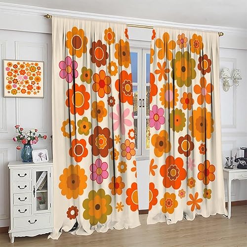 Miniatura 4 de JESTRONRY Cortinas florales retro bohemias, flores hippie funky de los años 60 y 70, estilo bohemio, con bolsillo para barra, cortinas de ventana