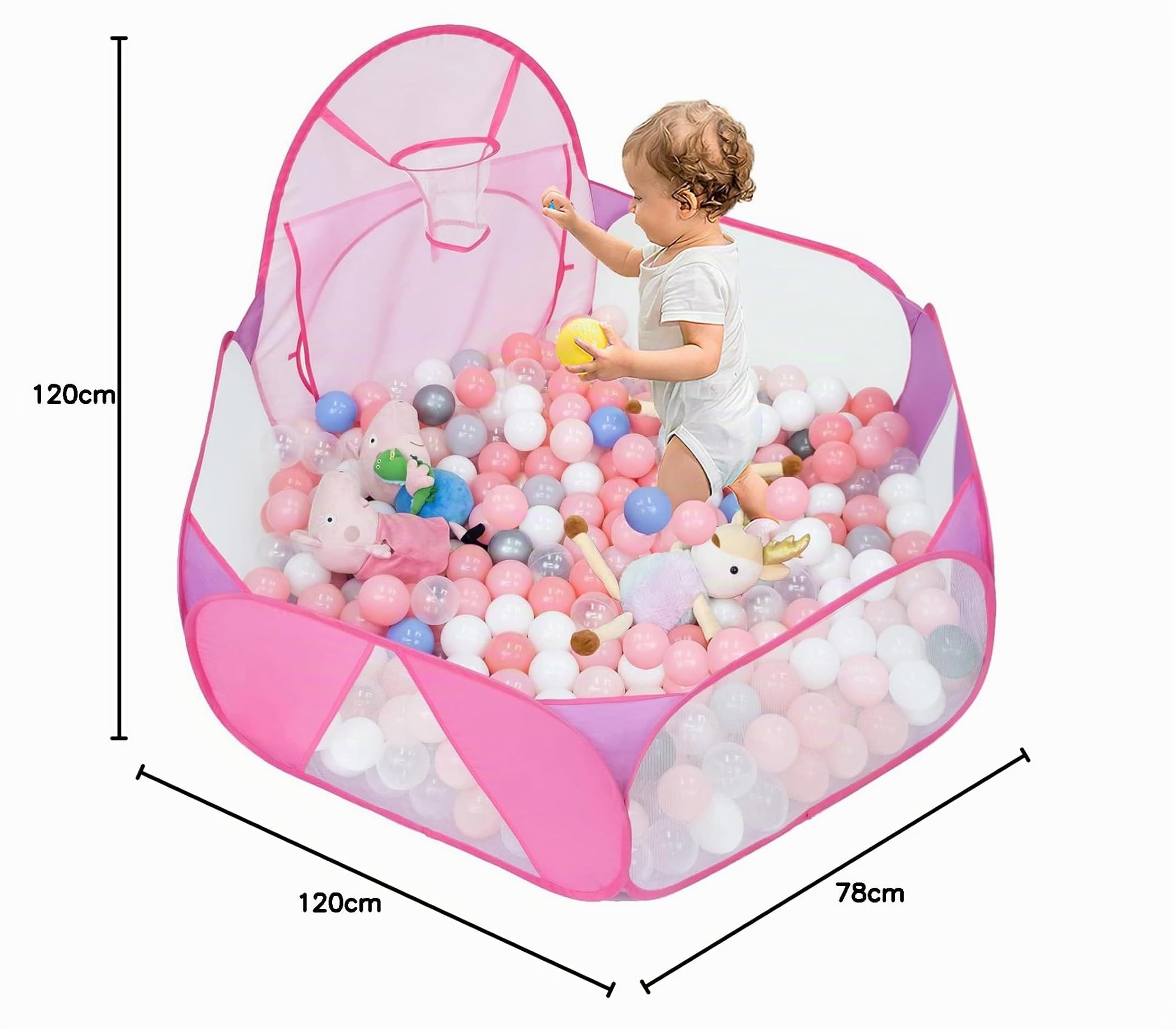 Eocolz Piscina di Palline per Bambini Grande Tenda Pop Up per Bambini Piscina di Palline Tenda per Bambini Piccoli Casa Gioco Box Gattonamento per Neonati con Canestro da Basket e Borsa Portaoggetti