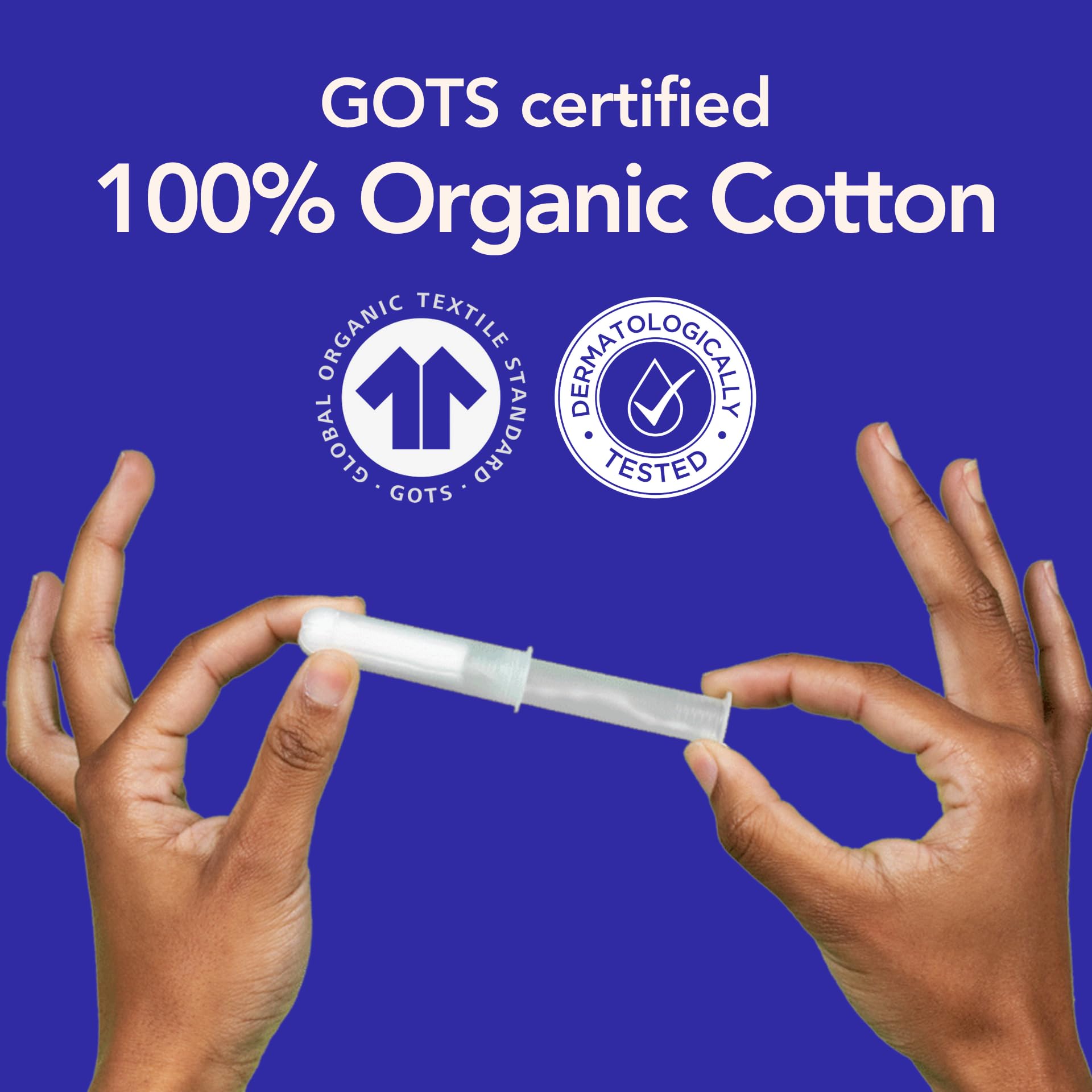 Marlow 100% Organic Cotton Easy Glide Tampons with Compact Plant Based BPA Free Applicator, Chlorine Free, Toxin Free, Hypoallergenic, Dermatologically Tested, Fragrance Free, Regular, 18 Count