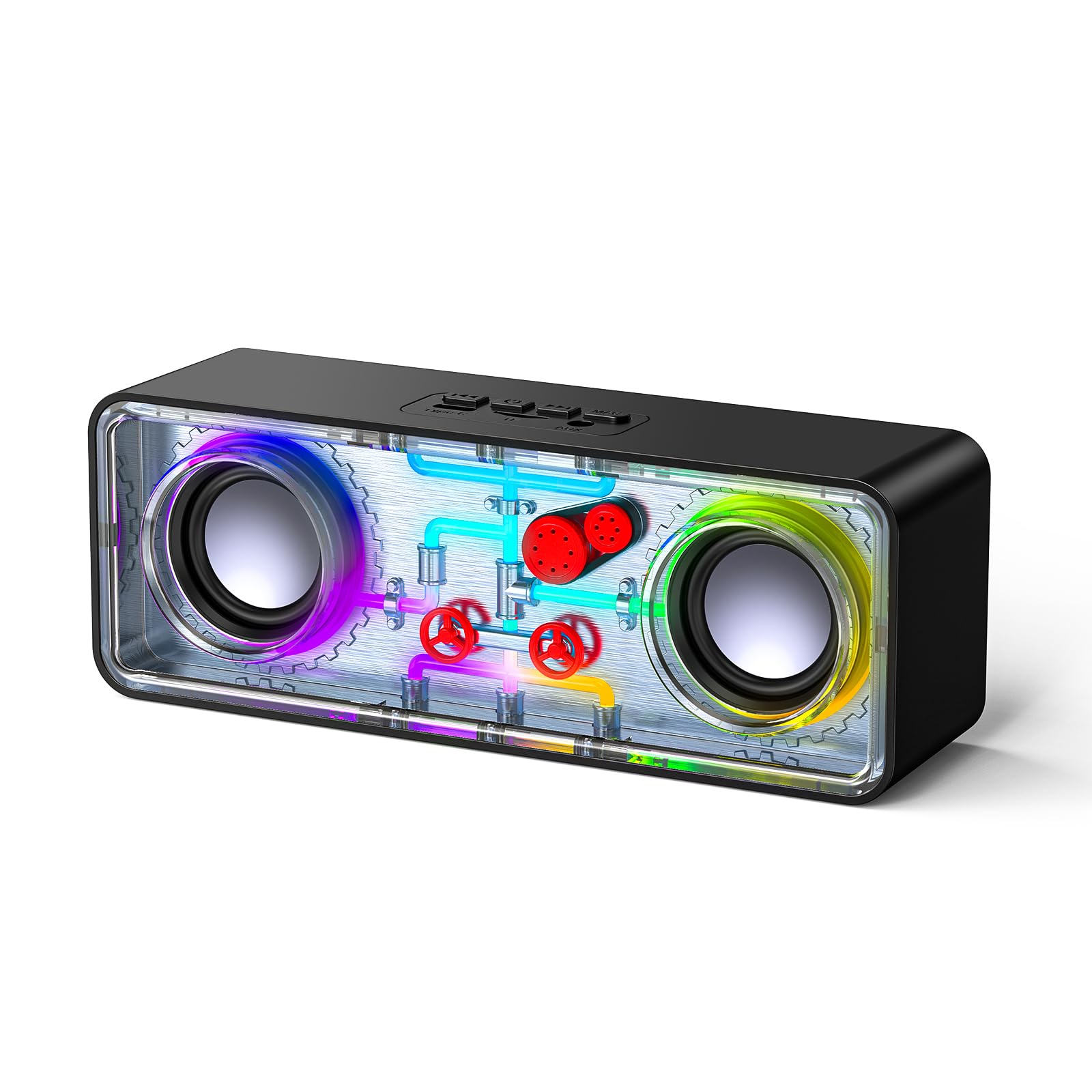 Cassa Bluetooth JAMELO Portatile Con Design Mecha Trasparente E Luci RGB - TWS, FM, MicroSD, AUX, 1200 MAh, Bianco