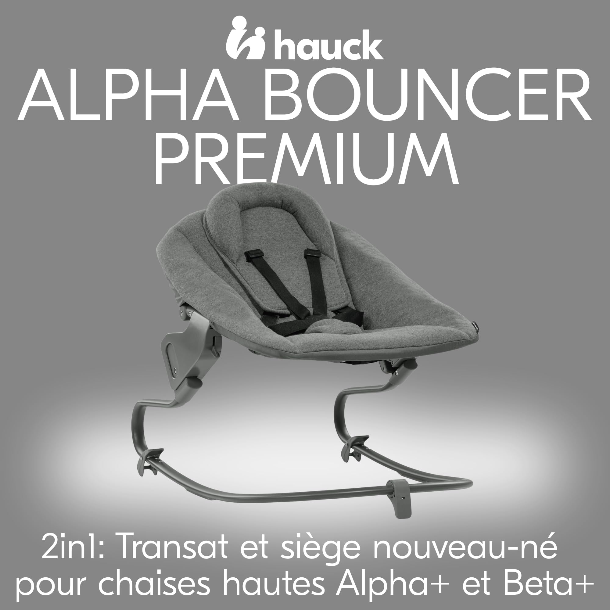 hauck Siège Nouveau-Né Alpha Bouncer Premium, Dark Grey | Utilisable sur chaise haute bébé hauck Alpha+ et Beta+ ou support, dès naissance, réglable, harnais 5 points