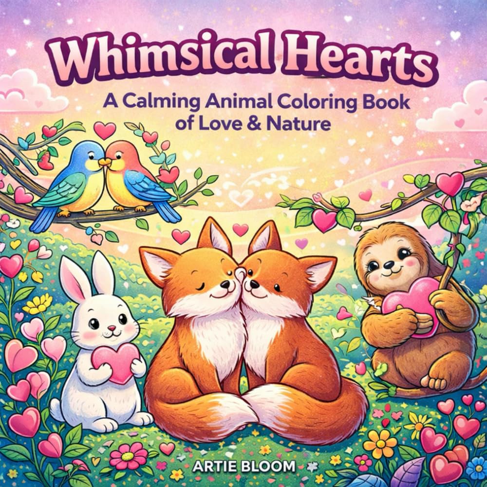 Whimsical Hearts: A Calming Animal Coloring Book of Love & Nature: Cute cats, deer, foxes, and dolphins in floral and moonlit scenes — a charming ... coloring book for mindful relaxation and joy.
