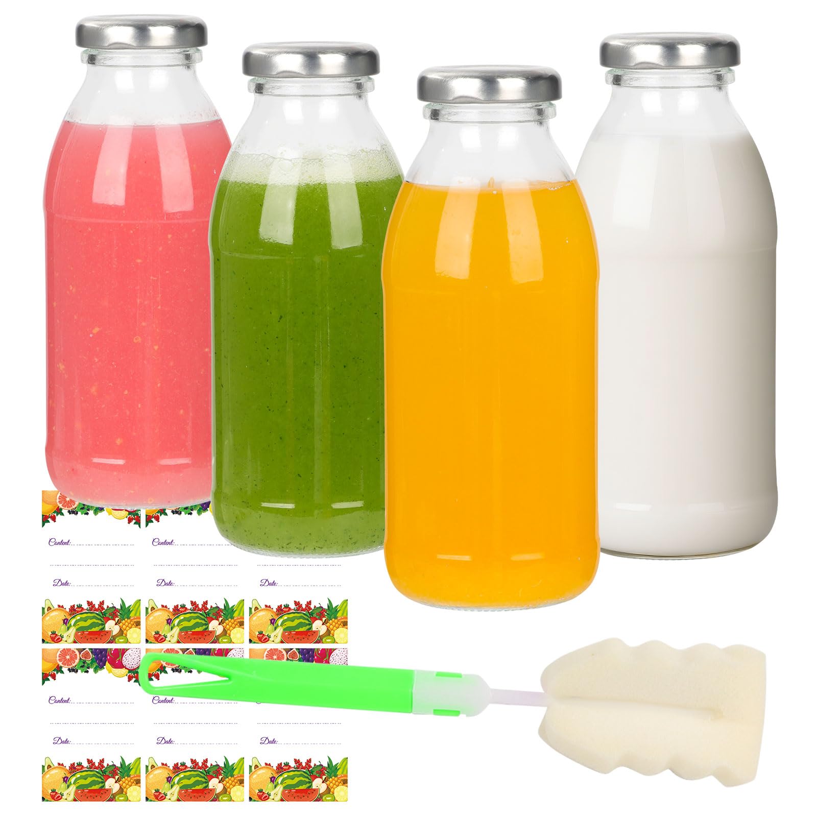 Bottiglie in vetro da 280 ml con coperchi ermetici, confezione da 4 barattoli riutilizzabili per spremere latte, frullati e acqua