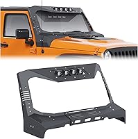 KUAFU Windshield Frame Cover for 2007-2018 Jeep Wrangler JK 2/4 Door w/ 4 LED Lights, Sun Visor Cowl Armor Kit