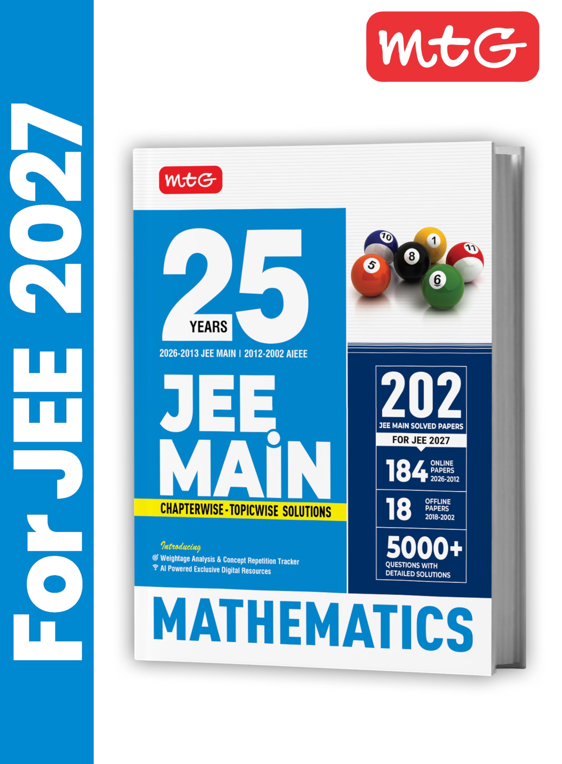 MTG 25 Years (2026-2002) JEE MAIN PYQ Book | 202 Chapter-wise & Topic-wise Previous Years Solved Papers Mathematics For 2027 Exam | Based on New ... Analysis & Concept Repetition Tracker