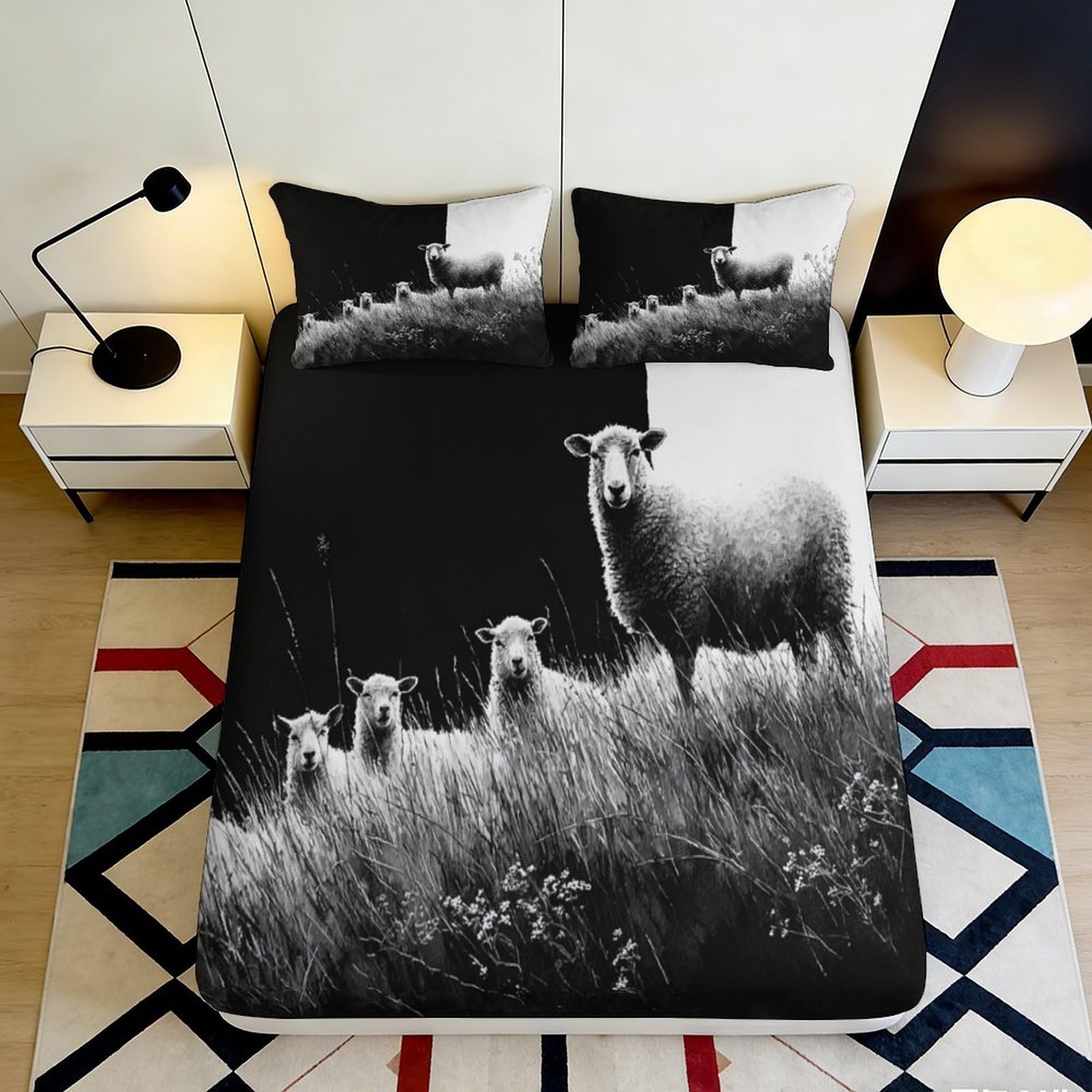 Uxinyoume Style-2 3D Printed Black Sheep Fitted Sheet Microfiber Soft Mattress Cover For Bedroom Dorm Mattress Protection Decor 90X200x25cm
