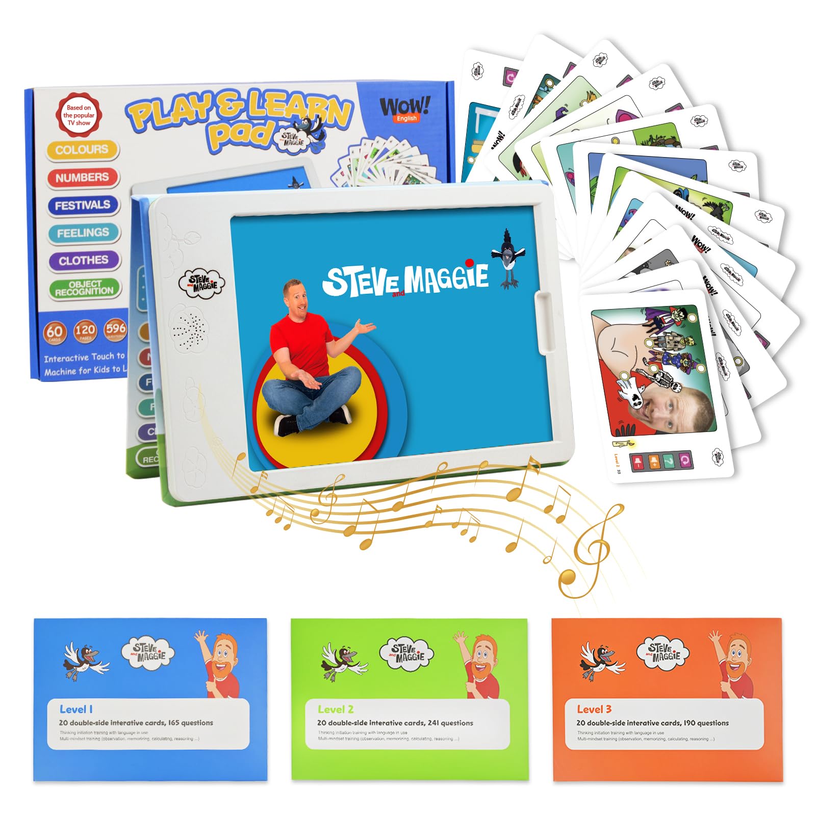 STEVE and MAGGIE Screen-Free Interactive Learning Pad for Kids Ages 3-8 | 60 Educational Themes, Alphabet, Sight Words, Music & Preschool Activities | Toddler Learning Toys Gift for Boys & Girls