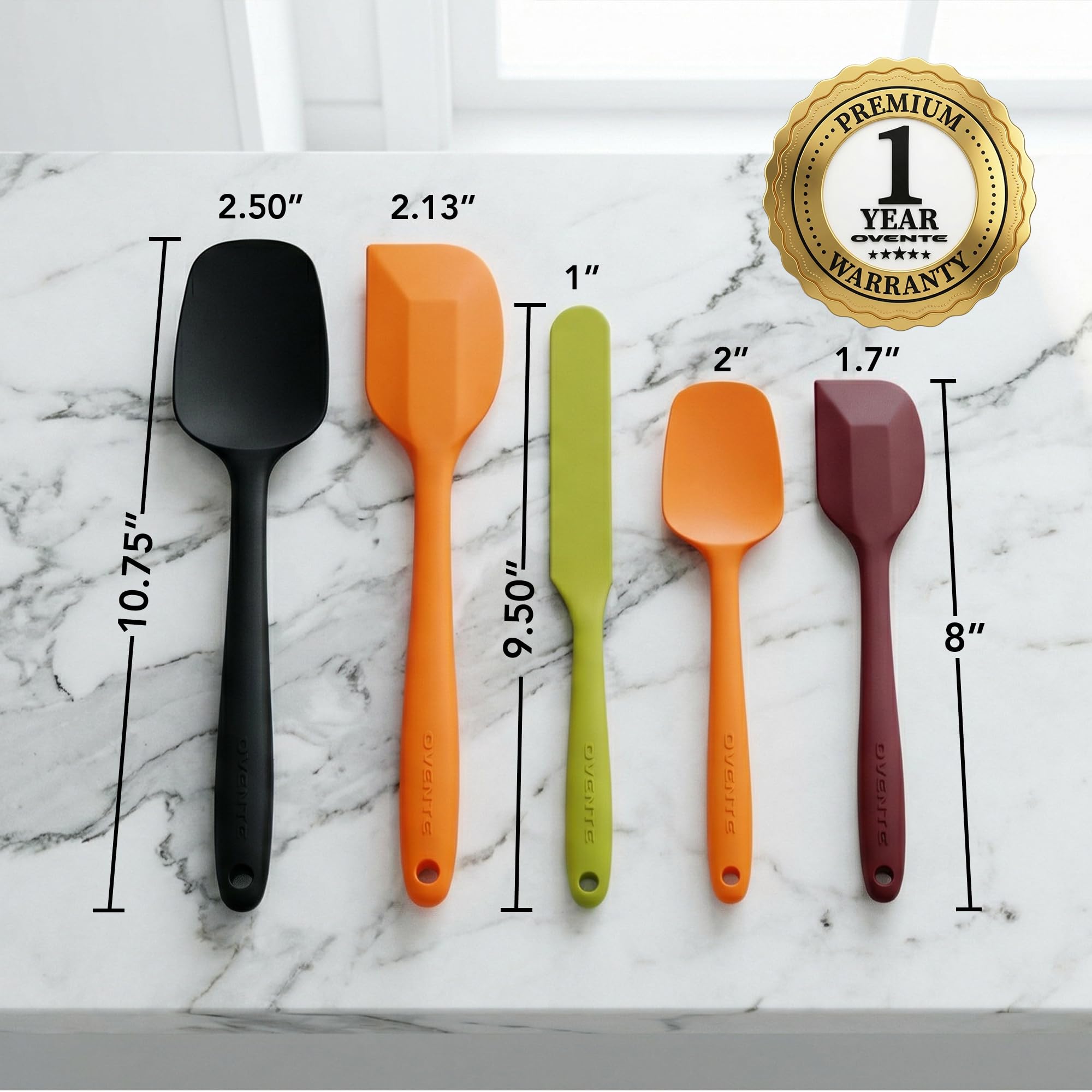 Ovente sin BPA Premium espátulas de silicona con núcleo de acero inoxidable, 500 °F resistente al calor, antiadherente, lavavajillas, diseño ergonómico, multicolor