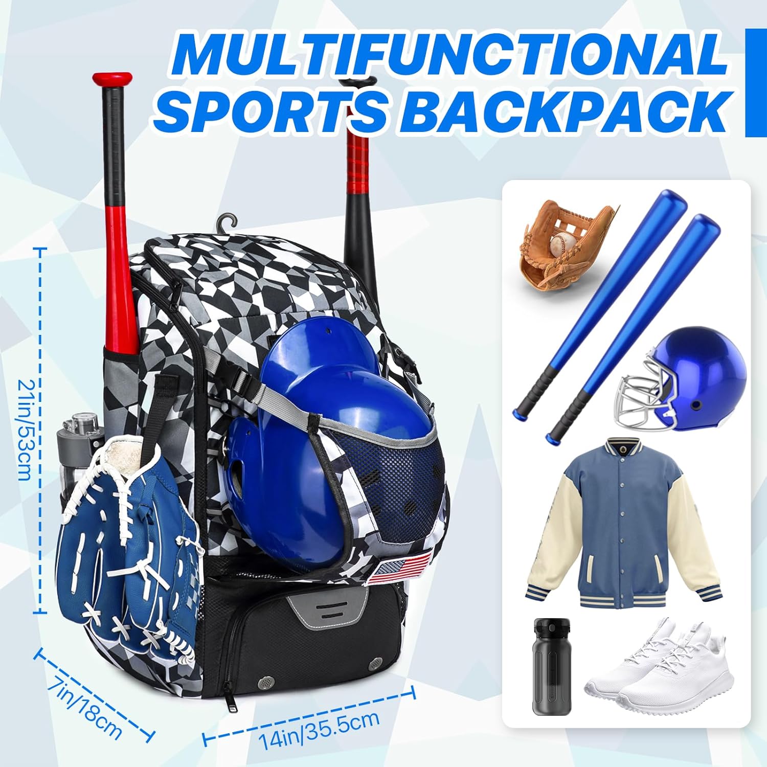 Softball Bag,Softball Bat Bag For Youth Adults,Baseball Bag with Fence Hook for TBall Bat & Equipment,Lightweight Baseball Bat Backpack with Shoe Compartment,Large Main Compartment for Helmet - Image 2