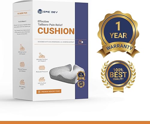 Miniatura 7 de EpicDev Cojín de asiento de espuma cómodo para aliviar el dolor de coxis, espuma viscoelástica ergonómica antideslizante para apoyo sentado todo el