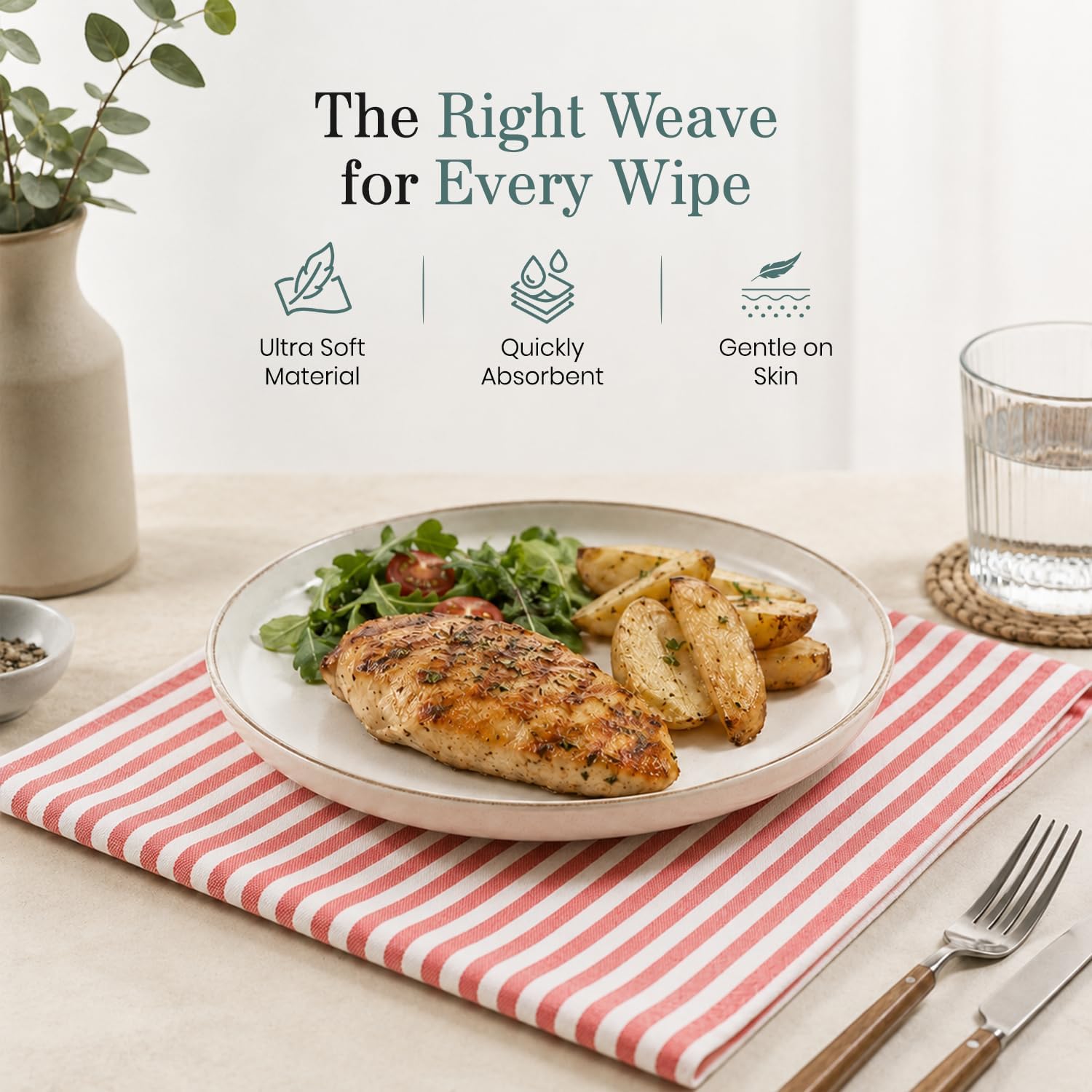Blue Needles Striped Cloth Napkins 100% Cotton Set of 12-18 x 18 Inches