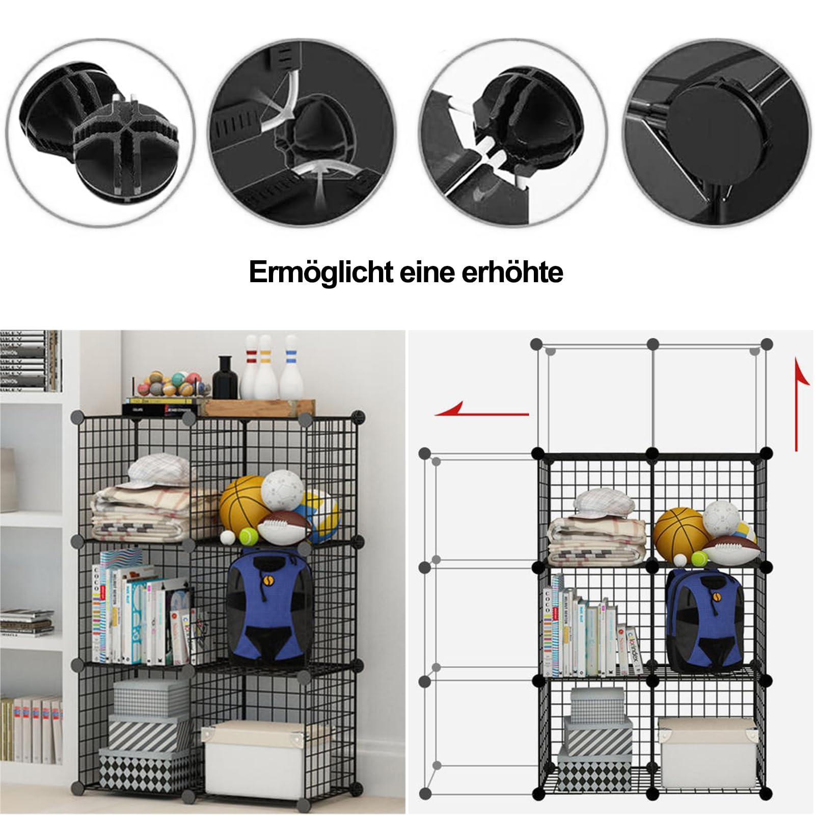 Conector de Cubo de Rejilla, 40pcs Estantería Modular, Conectores de Plástico para Almacenamiento, Negro