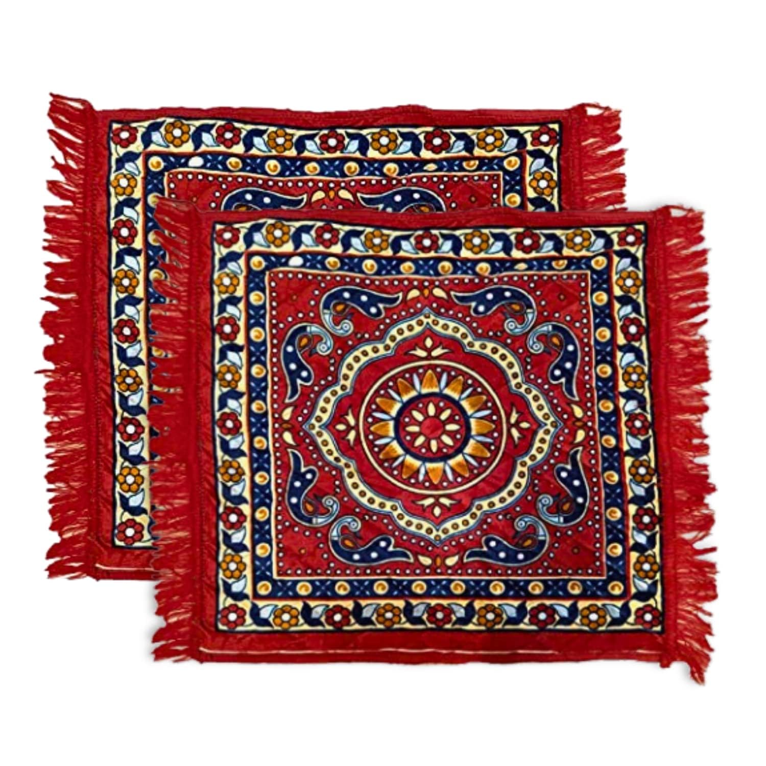 elegant weavers pooja asan for sitting | asana for puja for sitting | soft & comfortable | meditation prayer carpet mat | traditional prayer mat | velvet asan for mandir | laal aasan | pack of 2