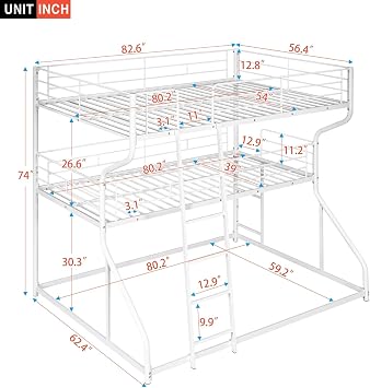 Extra Large Triple Bunk Bed Full/Twin/Queen with Long & Short Ladders, Finish