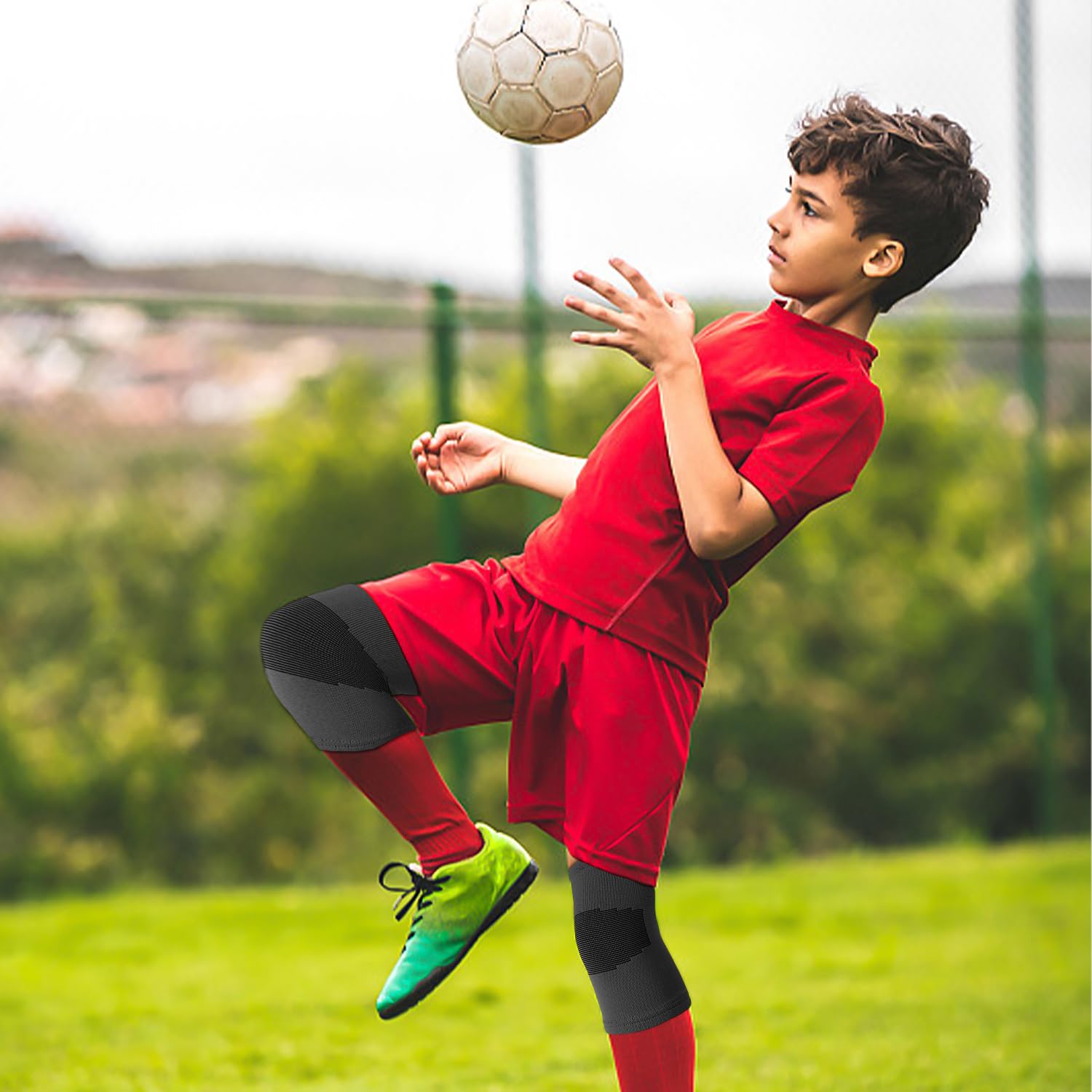 1 par de rodilleras para niños y 1 cinta para la frente, equipo de rodilleras para niños, rodilleras para niños para voleibol y baloncesto, mangas para las rodillas
