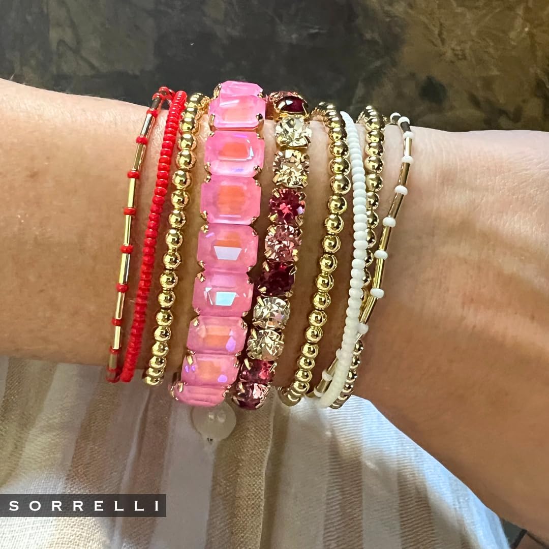 Sorrelli Octavia Stretch Bracelet,Pink Big Flirt Light Rose Delite 7-Inch Emerald-Cut Crystals
