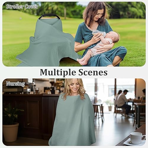 Miniatura 7 de Muslin Cobertura de Lactancia para Amamantar, Cobertura de Pecho de Algodón Suave y Transpirable para Mujeres, Cobertura de Lactancia con Total Verde