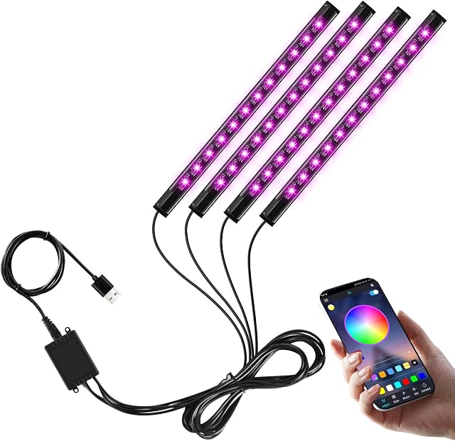Winzwon Car LED Interior Lights, Car Accessories Gifts for Men Women, Car LED Strip Light with USB Port APP Control, Car Stuff Lighting Kits Decoration Car Atmosphere Lights Car Gifts for Him Her