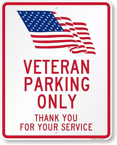Miniatura 9 de SmartSign Letrero de metal con texto en inglés "Veteran Parking Only - Thank You For Your Service" de 18 x 12 pulgadas con símbolo de la bandera de