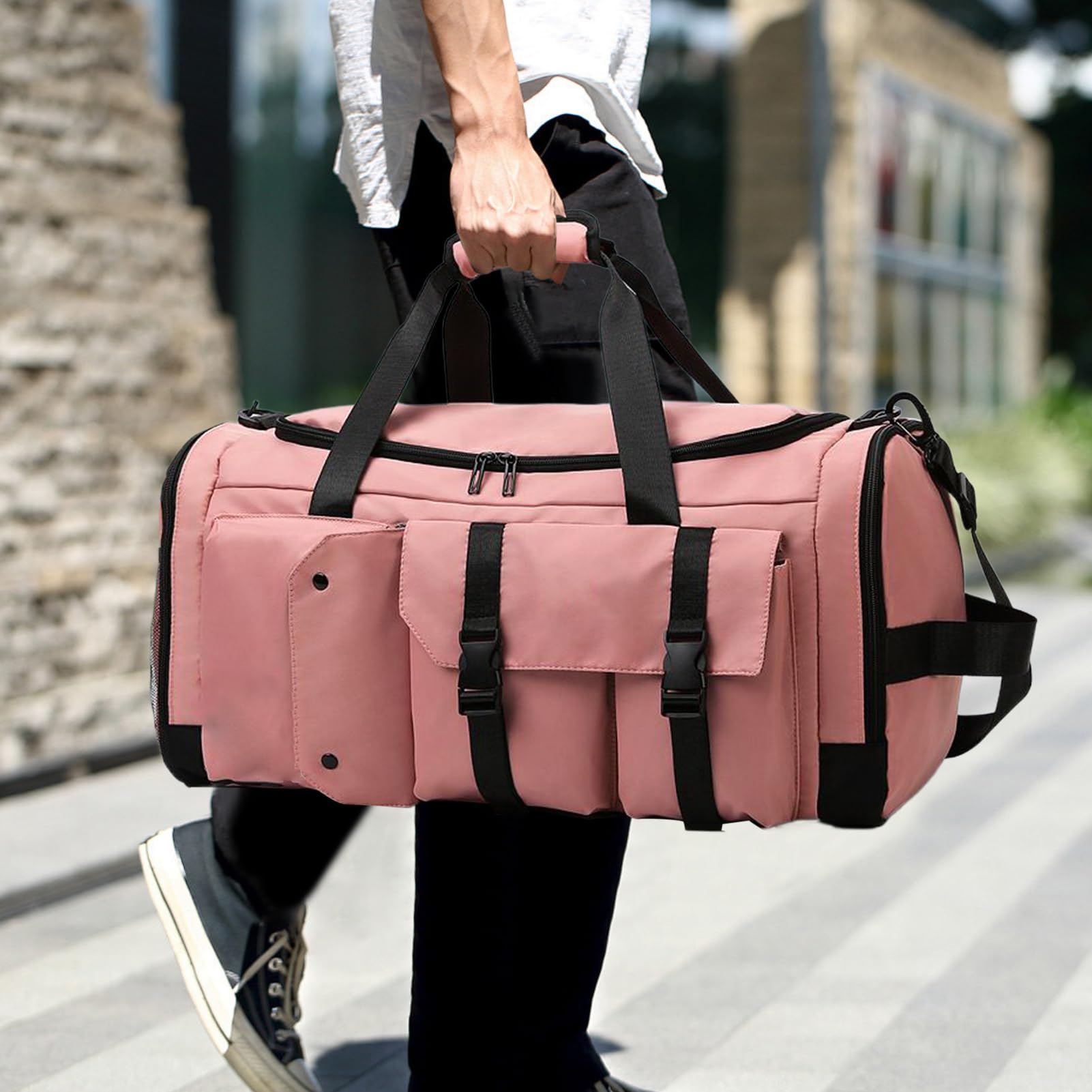 Borsa Sportiva Donna | Grande Borsa Da Trasporto Impermeabile - Borsa Bagaglio Zaino con Scomparto Separato Secco/Bagnato per Accessori Scuola Lavoro, Rosa, riferimento alla descrizione,