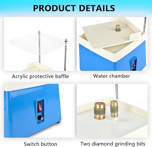 Miniatura 2 de Amoladora de vidrieras con deflector acrílico, máquina de pulir de arte de vidrio portátil con brocas de 5/8 pulgadas y 1 pulgada, herramienta