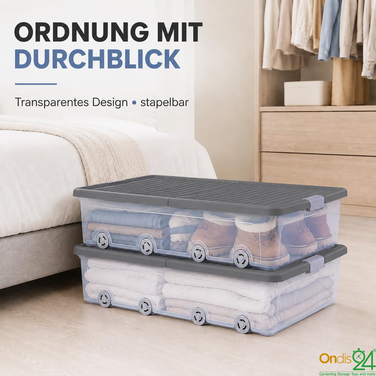 Ondis24 Contenitore per sotto il letto, con ruote, 55 litri