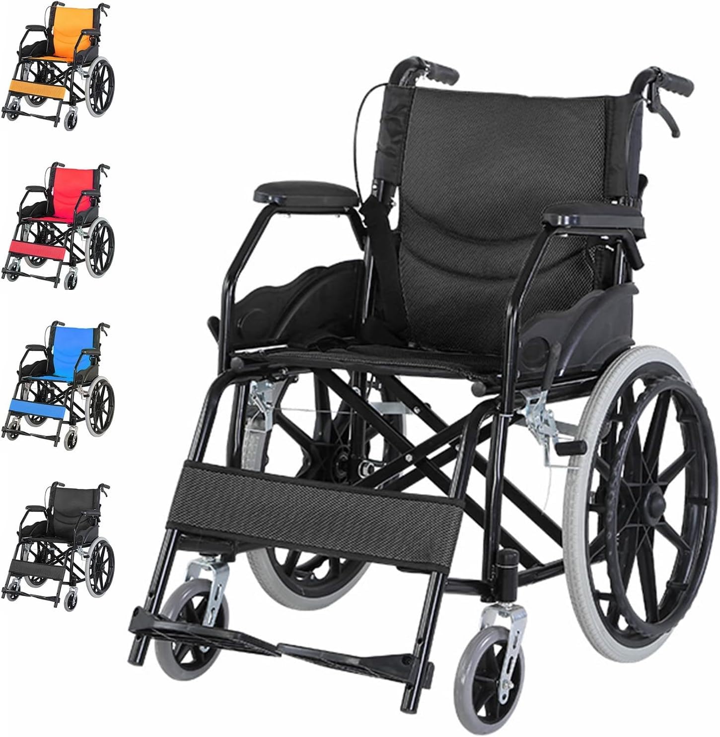 SXSLTSA Lightweight Foldable Wheelchair with Drum Brake, Travel Wheelchair for Disabled People, Lightweight Narrow Wheelchairs with Self-Propelled, Load Capacity 150 kg, Seat Width 44.5 cm A