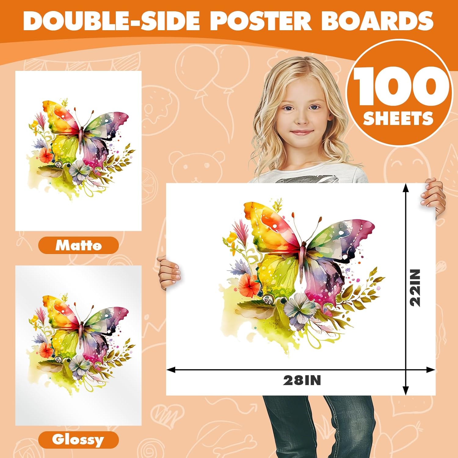 TUXIYA 100 Pack White Poster Board,22" x 28" White Poster Paper Bulk,250GSM/92LB Heavy-Weight Blank Poster Board for Arts,Craft,Projects Presentations,Drawing Scrapbooking