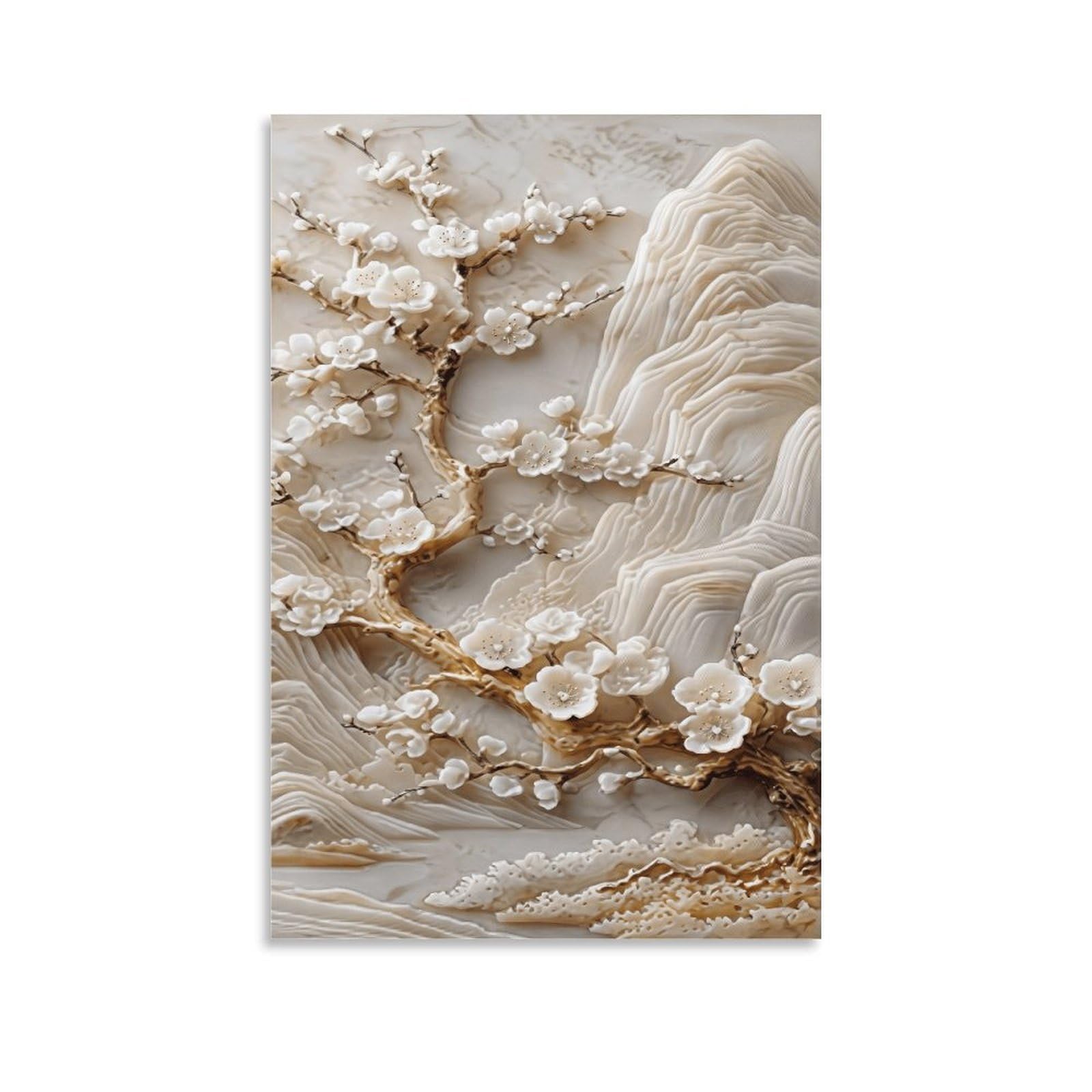 XPASHIQWC Plum Blossom Mountains Poster Artwork Canvas Prints Picture Modern Wall Art Picture Wall Hanging for Bathroom Wall Decor 20x30inch(50x75cm)