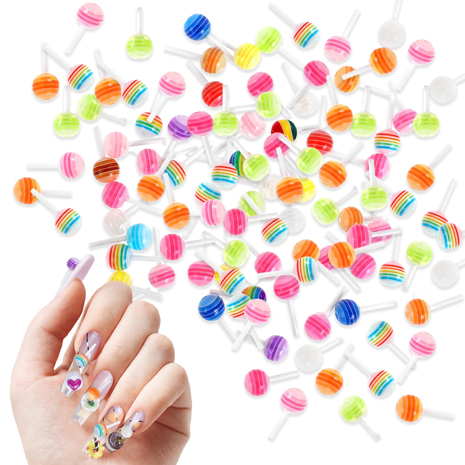 50 PCS Lollipop Nail Charms Macaron Charms Lollipops, Resin Candy Nail Charm for Design Cute Mini Lollipop-Charms Rainbow Nails Charm 3D Cute Nails Decorations for Art DIY Supplies Accessories-image-11