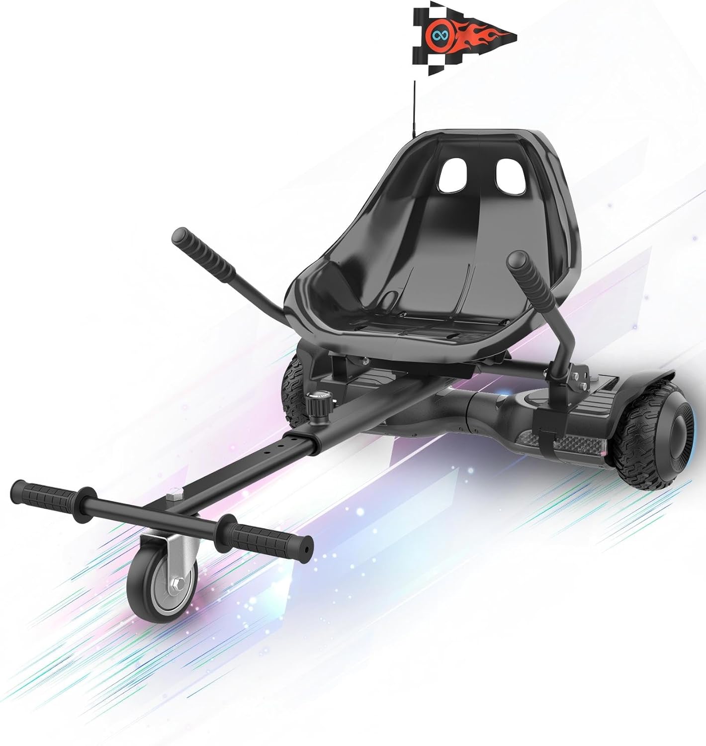 K1 Go-Kart Seat Attachment for Self-Balancing Scooters, Adjustable Frame Fits 6.5"/8"/10" Boards, Easy Install, Kids & Family Fun (Scooter Not Included)–Deep Black