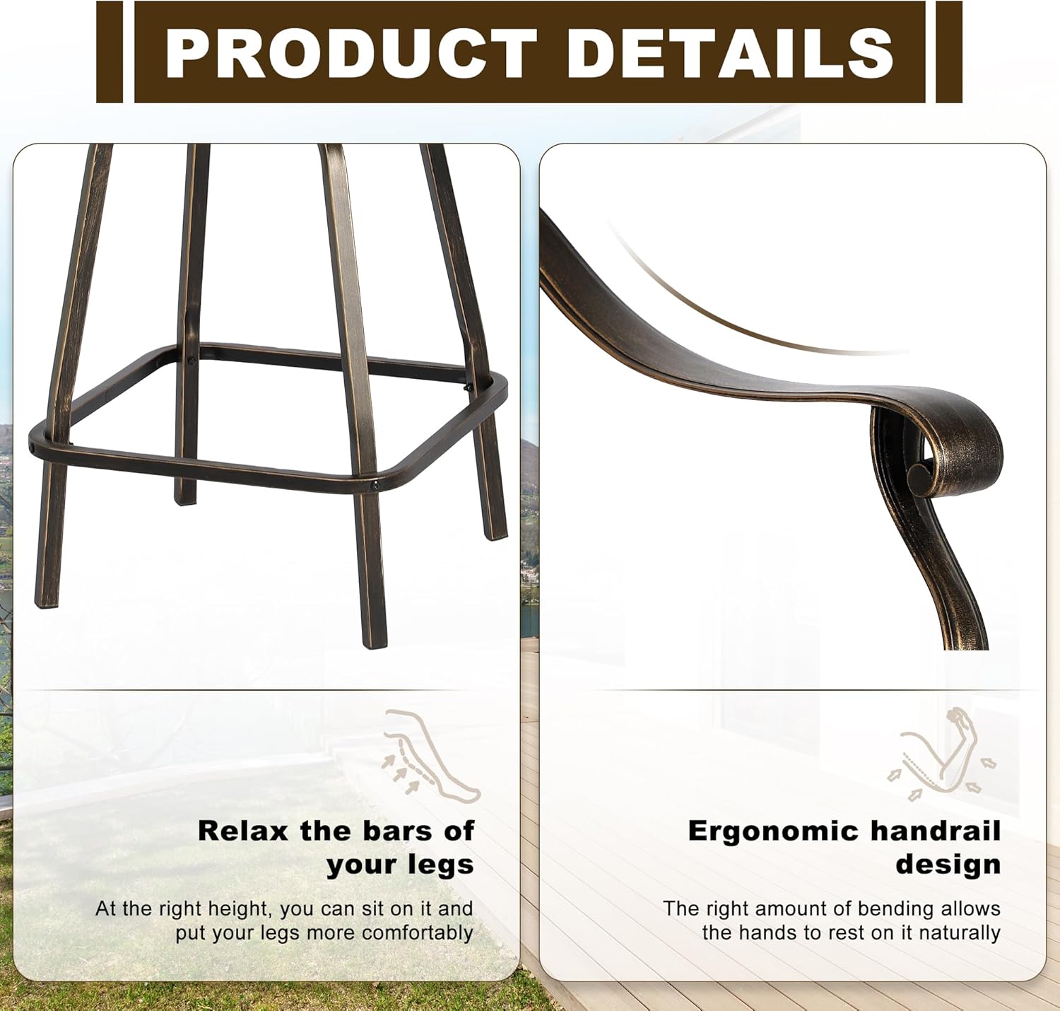 Grepatio Outdoor Cast Aluminum Swivel Bar Stools Set of 2, Patio Height Bartools Chairs, 2 Piece Patio High Dining Bistro Chairs for Garden Backyard (Without Cushion)