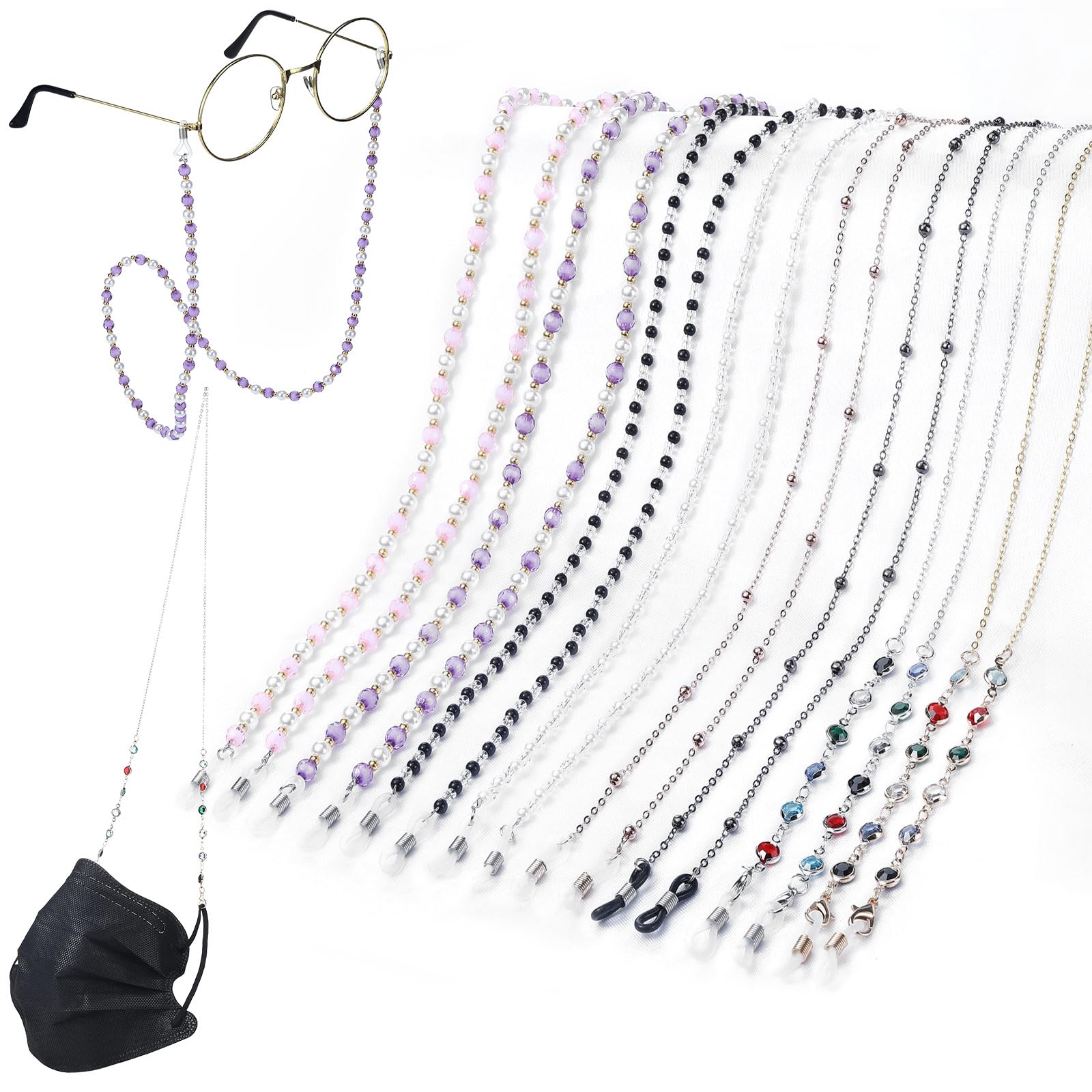 Frienda 8 Pcs Eyeglass Chains Beaded Glasses Chain for Women Stylish Elegant Sunglasses Strap Holder Around Neck