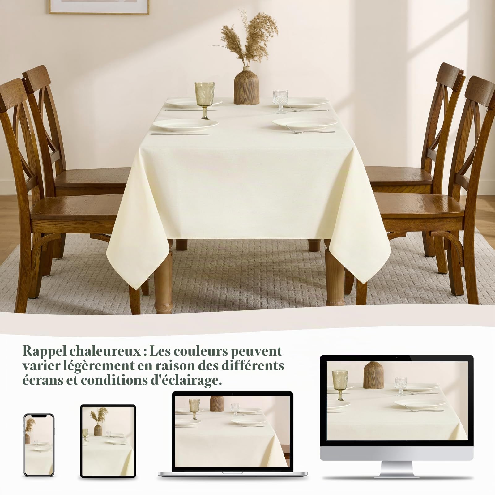 Grande Nappe Rectangulaire 350 x 150 cm Extérieur Anti Tache Nappes Beige en Aspect Lin Déperlante Protection de Moderne Table pour Printemps,Jardin,Mariage,Pâques,Fête,Camping,Cuisine
