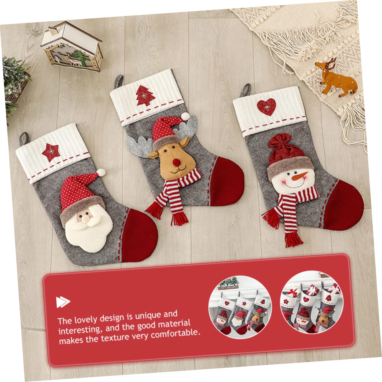PRETYZOOM 3 Pezzi Borsa Porta Regali Di Natale Calza Della Befana Decorazione Pendente Per Calze Di Natale Decorazioni Per Feste