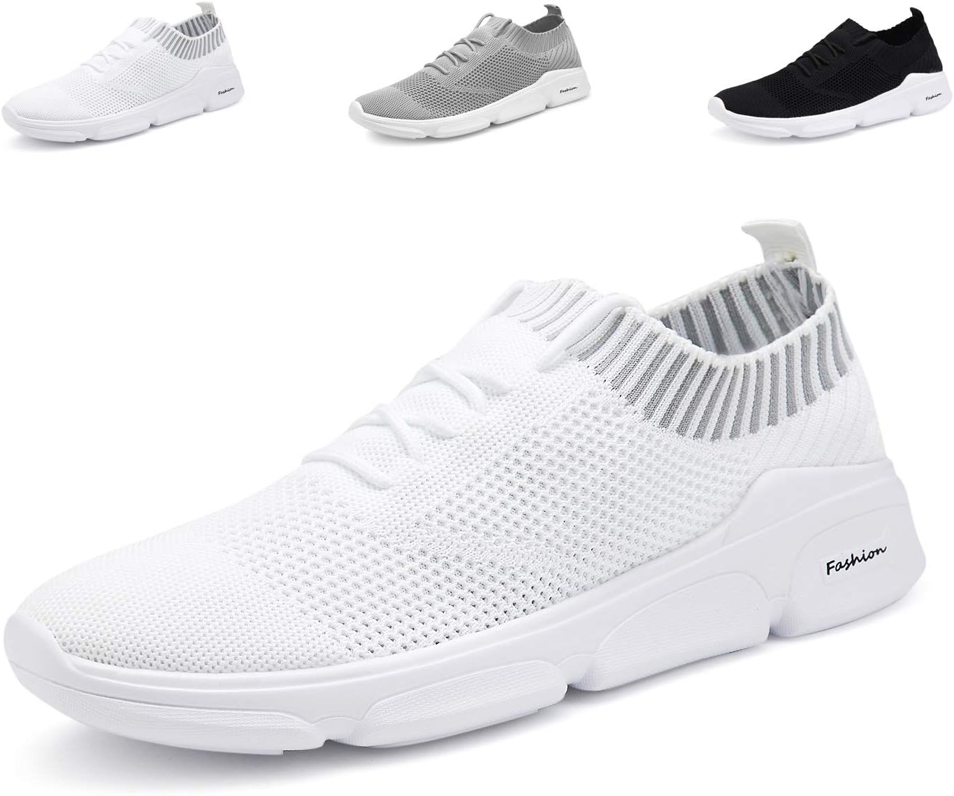 ANTETOKUPO Mens Running Shoes Mesh Sport Knitted Lightweight Casual Walking Shoes Fashion Sneakers Athletic Shoes for Men (10, White-A)