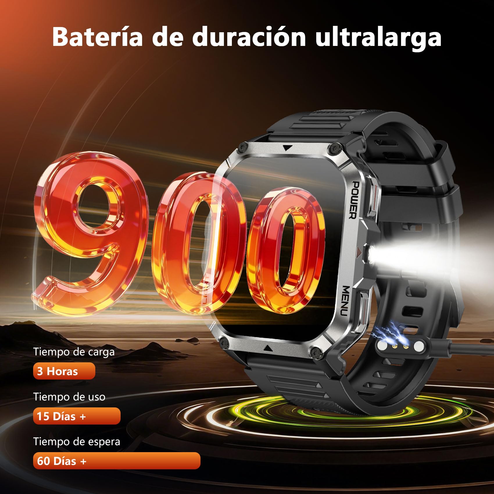 Blackview Reloj Inteligente Hombre Militar - Linterna y Brújula, 2.01"Smartwatch Hombre con 100+ Modos Deportivos, Llamadas Bluetooth/Notificación, Pulsómetro/Oxímetro/Sueño, Pulsera Actividad, Negro