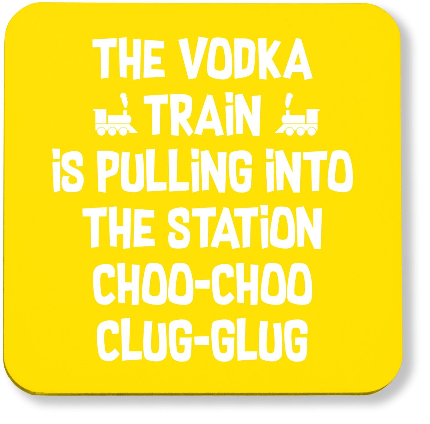 Hippowarehouse The vodka train is pulling into the station choo-choo clug-glug womens pack of 2 coasters gloss finish durable backing 9cm x 9cm