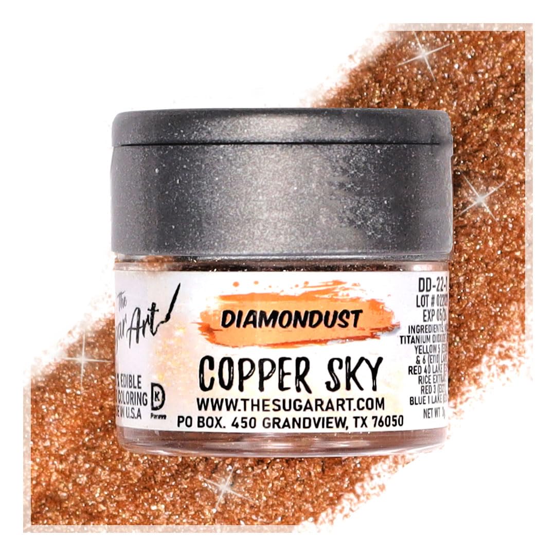 Copper Sky Edible Glitter for Drinks, Cocktails, Cake Decorating, Strawberries, Chocolates & More | No Taste | 4g | 100% Food-Safe | Kosher, Vegan, Gluten & Nut Free | DiamonDust by The Sugar Art
