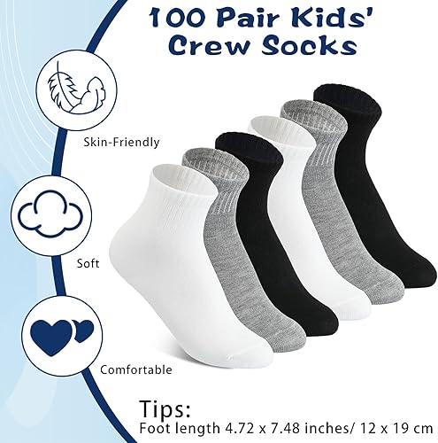Miniatura 9 de Hanaive 100 pares de calcetines negros unisex de algodón elástico suave y cómodo para niños, calcetines de vestir de baloncesto y fútbol, calcetines