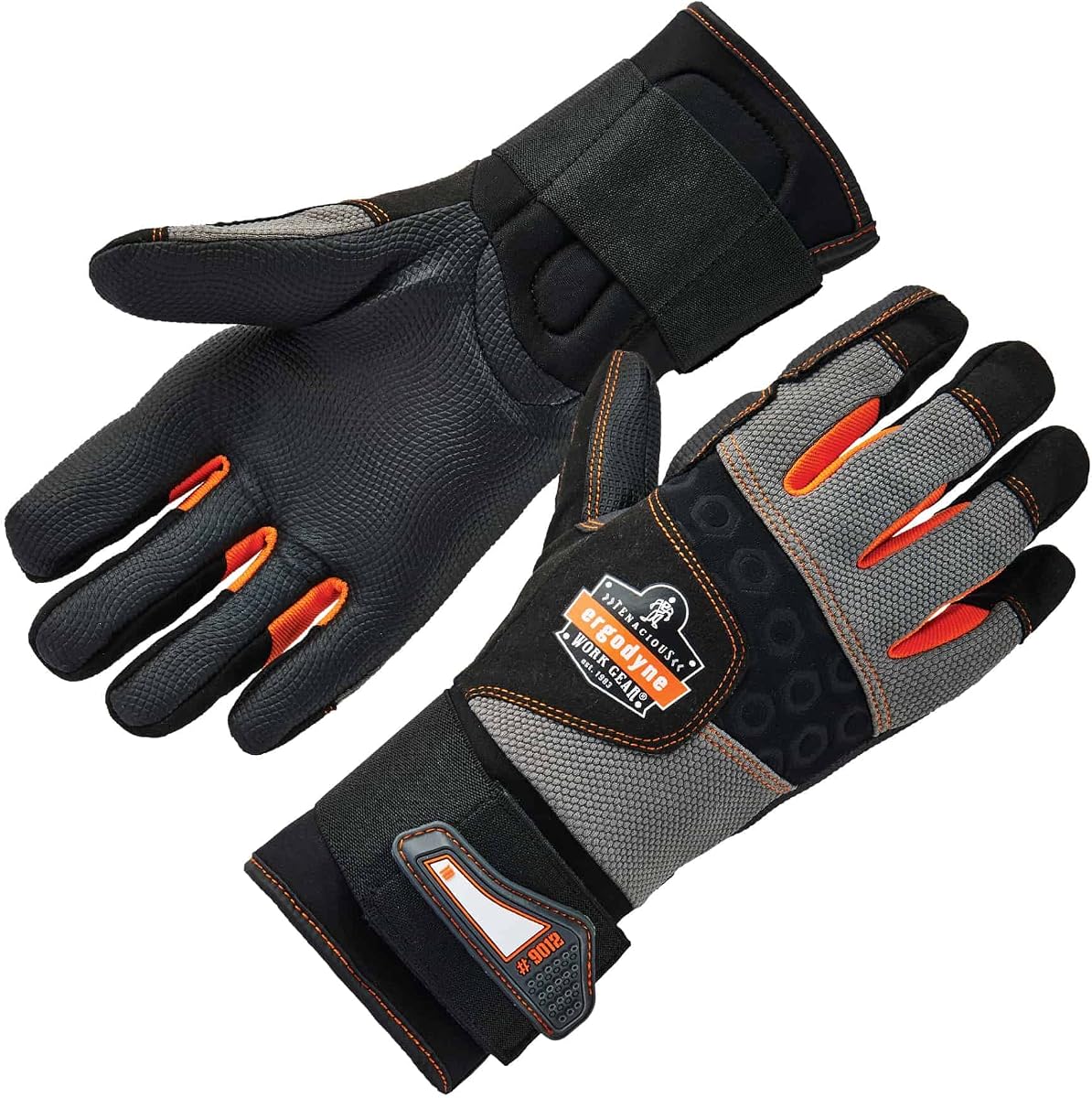 Ergodyne ProFlex 9012 Guantes de trabajo antivibración, certificación ANSI/ISO, dedos completos, soporte para muñeca, negros