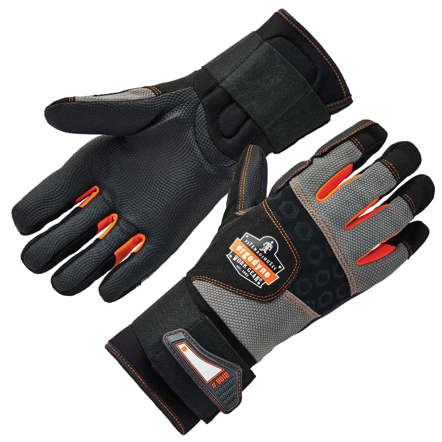 Ergodyne ProFlex 9012 Anti-Vibration Work Gloves ANSI ISO Certified Full Fingered Wrist Support Black