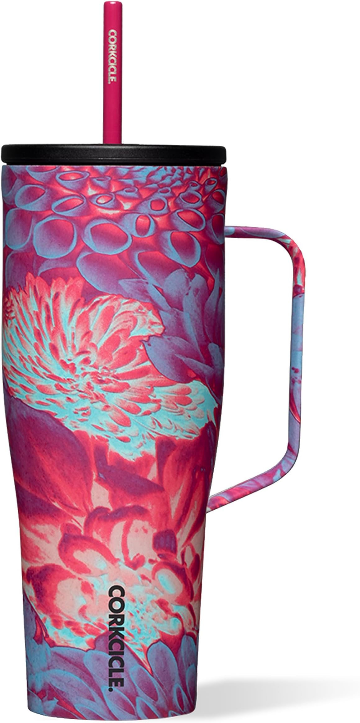 Corkcicle Tumbler With Straw and Handle, Reusable Water Bottle, Triple Insulated Travel Mug, BPA Free, Keeps Beverages Cold for 12 Hours and Hot for 5 Hours, Dopamine Floral, 30 oz