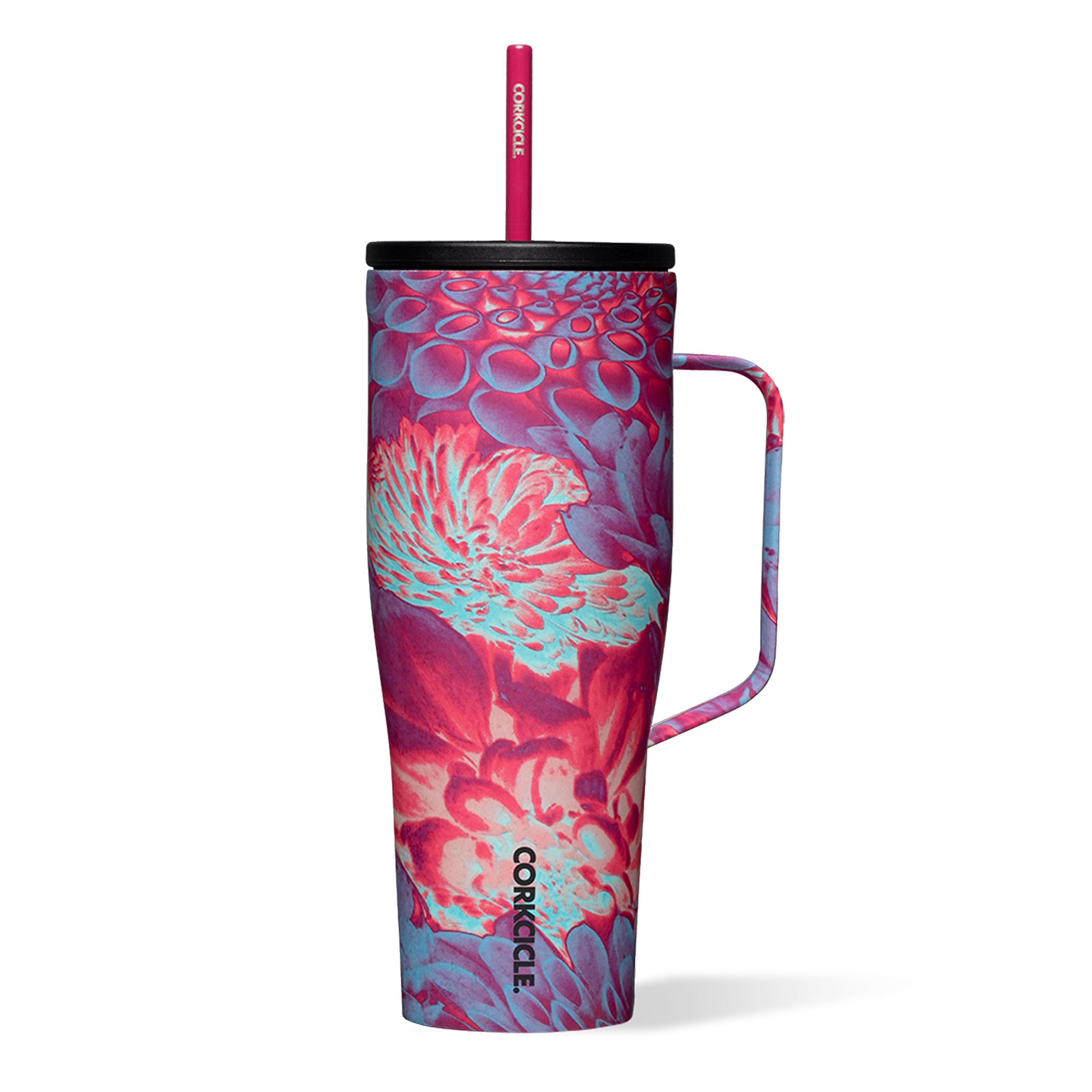 Corkcicle Cold Cup XL - Insulated Tumbler with Handle - Keeps Drinks Cold 12 Hours - Triple-Insulated - Spill-Proof Lid - Summer Drinkware Gift - Keeps Drinks Ice Cold - 30 oz - Dopamine Floral
