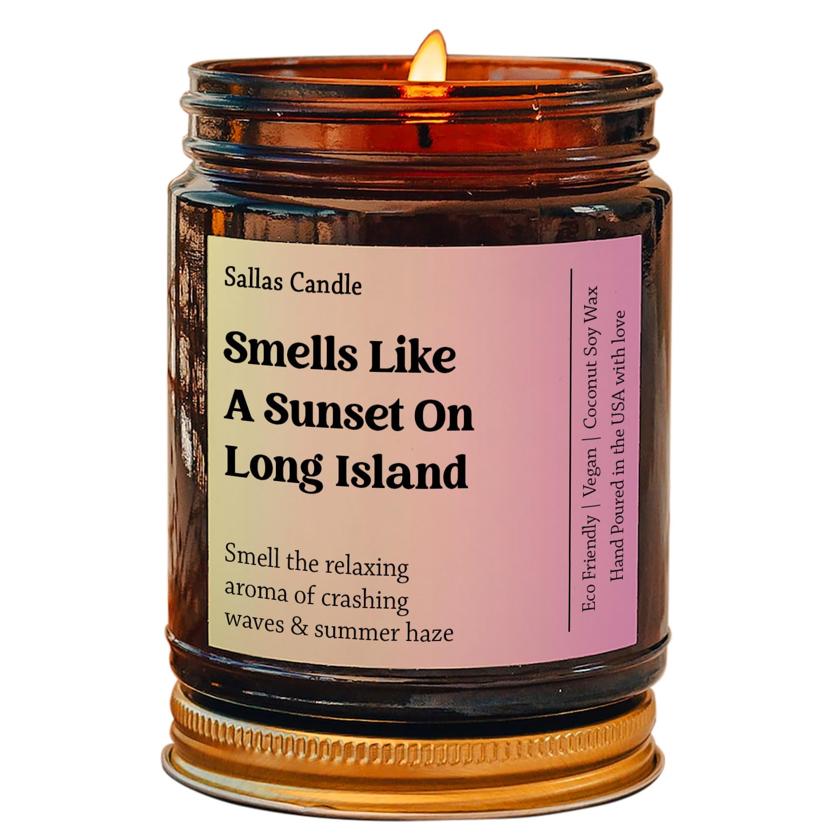 Smells Like A Sunset On Long Island New York Soy Wax Candle, Long Island Decoration Candle, Moving to Long Island, Eco Friendly 4Oz 9Oz Amber Candle 9 Scent Options