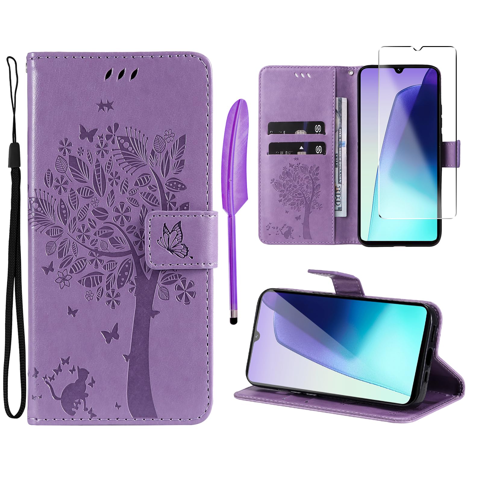 Abuenora Cover per Xiaomi Redmi 14C / Poco C75 con Pellicola Vetro Temperato, Custodia a Libro Flip Portafoglio in Pelle [Blocco RFID] Case - Oro Rosa