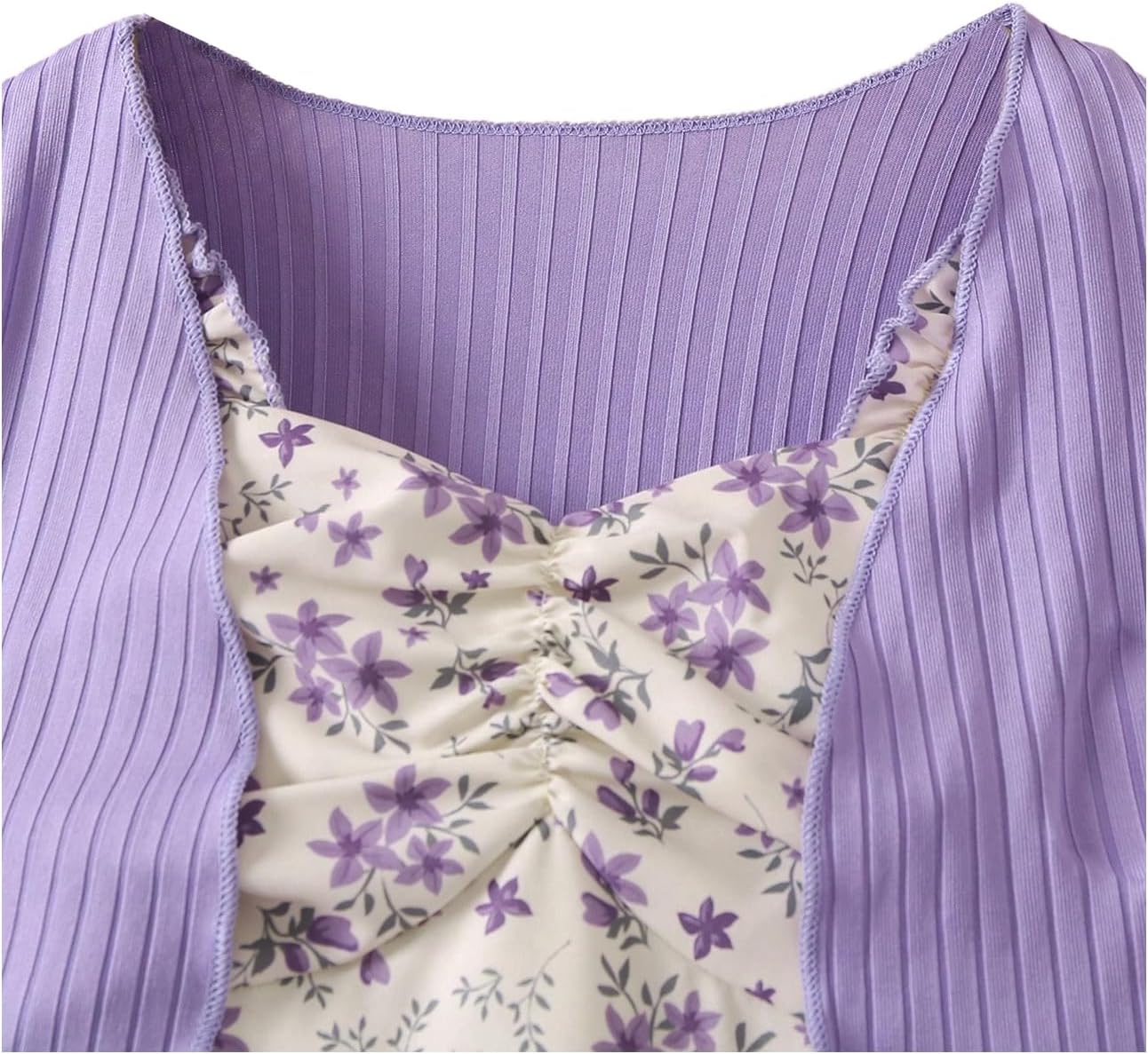 OYOANGLE Girl's 2 Piece Outfits Ditsy Floral Ruffle Cami Dress with Long Sleeve Cardigan Sets - Image 4